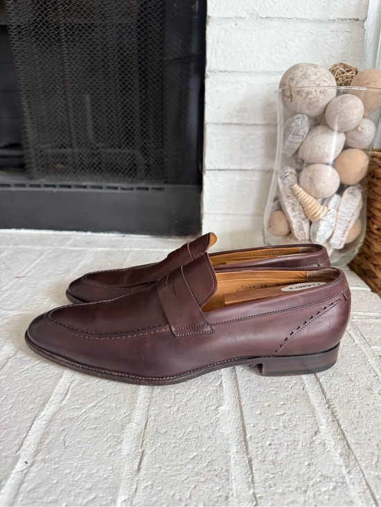 Santoni Men’s Brown Leather Penny Loafers Made In Italy Size 10.5 D Luxury Dress